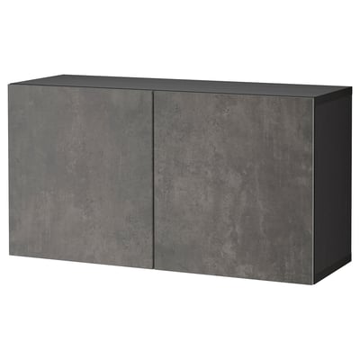 Modern grey storage unit with two doors and minimalist design.