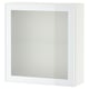 Ikea BESTÅ white storage cabinet, square, minimalist design, frosted glass door.
