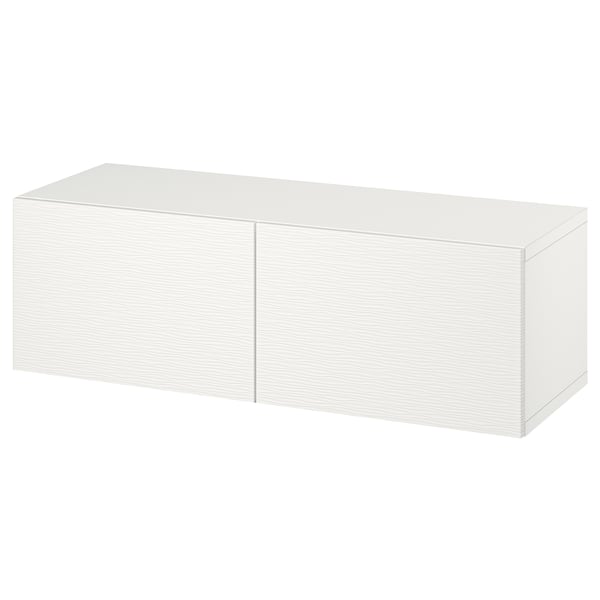 Modern white BESTÅ storage unit, rectangular, minimalist design, two-door cabinet.