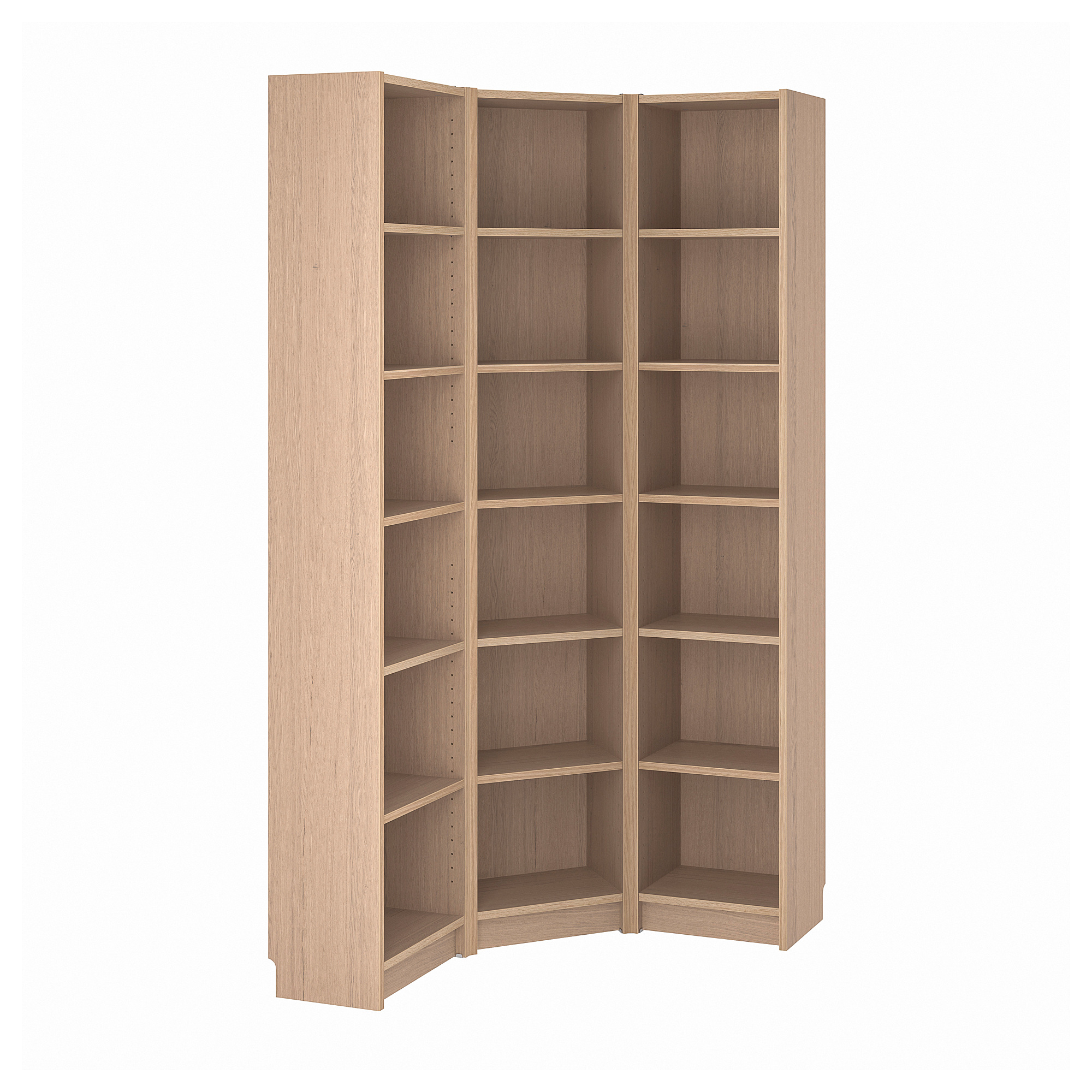 BILLY Bookcase combination/crnr solution white stained oak veneer