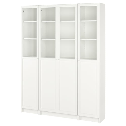 BILLY / OXBERG bookcase combination with panel/glass doors, white ...