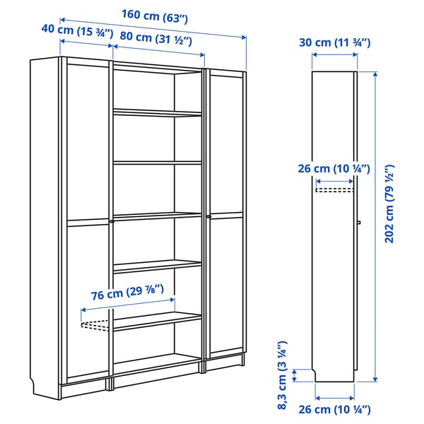 Illustration with measurements for the product: BILLY.