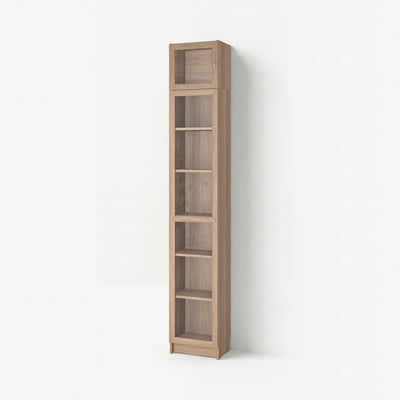 BILLY / OXBERG Bookcase w glass doors/ext unit, oak effect, 40x30x237 cm