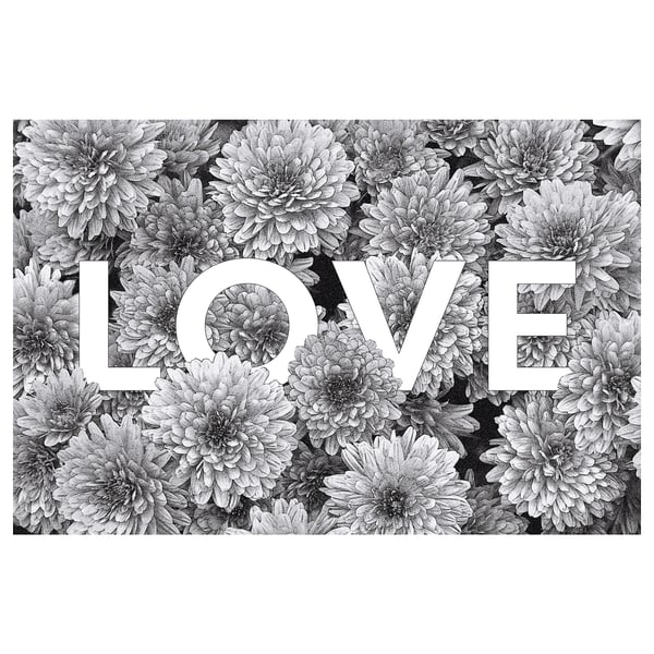 Black and white flower canvas art with love text.
