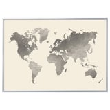 BJÖRKSTA silver world map poster. Folded canvas in gray and white tone. Modern minimalist design.