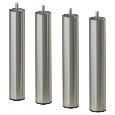 Four identical BJORLI legs made of stainless steel, designed for furniture. Each leg is cylindrical with a threaded top and a black foot attachment.