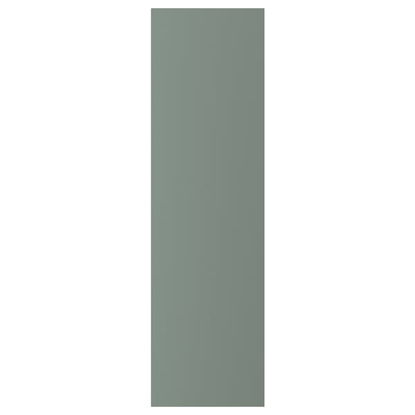 A BODARP kitchen cabinet door in matt grey-green with recycled plastic material.