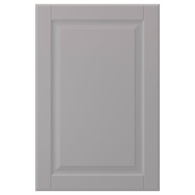 A grey BODBYN cabinet door with a smooth, bevelled panel design.