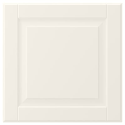 A white BODBYN cabinet door with beveled edges and a smooth finish.