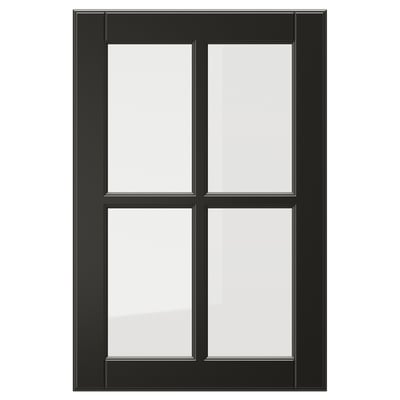 Black BODBYN glass door with dark aesthetic, bevelled frame, and tempered glass. Classic, sophisticated design, perfect for kitchen.