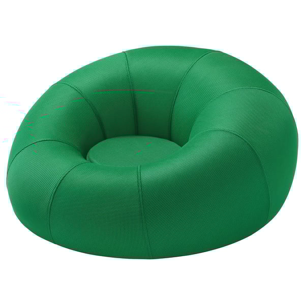 Bright green inflatable round chair, designed for comfort with mesh fabric, ideal for lounging or gaming, inflatable and easy to store.