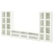 Two white BRIMNES storage units with glass doors and a long tv bench, perfect for living rooms.