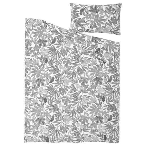 Brokdrácena duvet set, grey, floral pattern, recycled polyester/viscose.