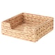 Option: Handwoven square napkin basket in natural water hyacinth.
