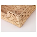 Handwoven rectangular basket, natural water hyacinth, intricate braided design.