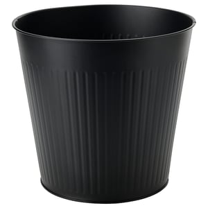 Black galvanised steel planter with ribbed design.