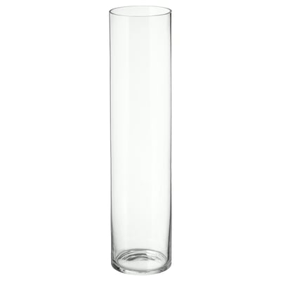 CYLINDER, clear glass vase, mouth blown, tall, cylindrical shape.
