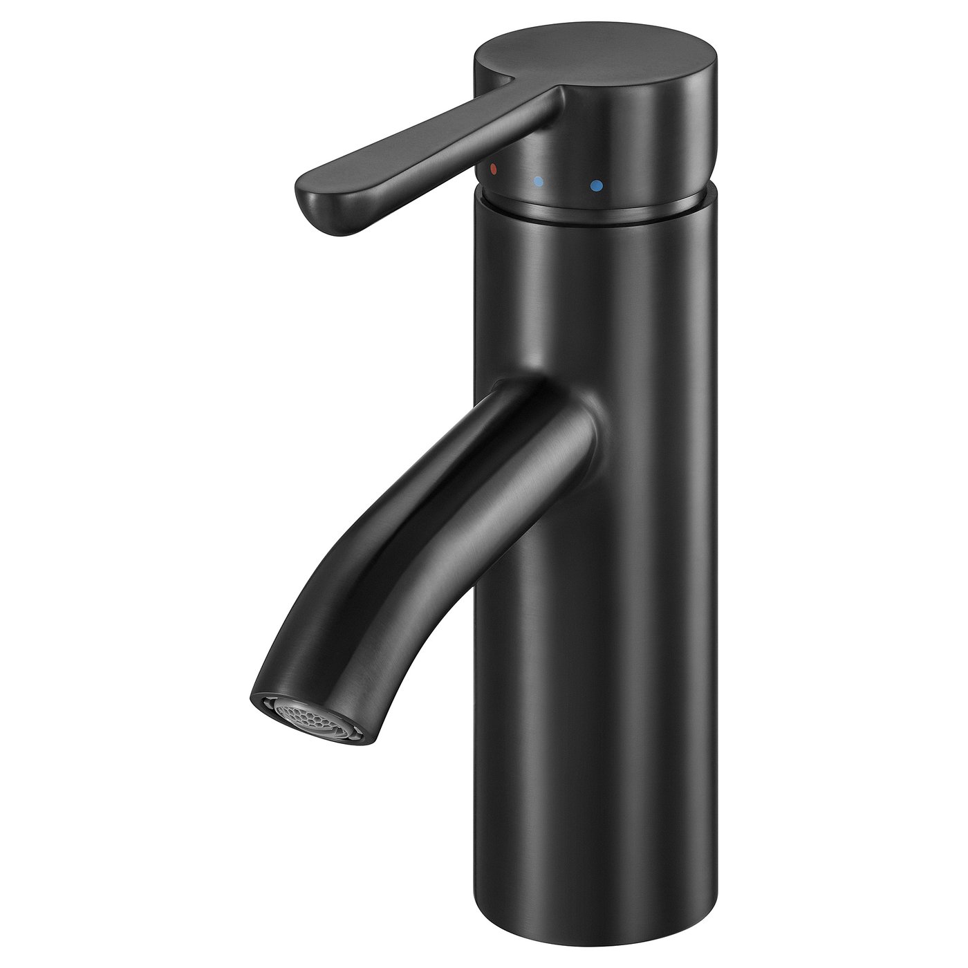 A sleek black bathroom tap named DALSKÄR with a lever handle, finished in metallic zinc.