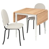 DANDERYD: light wood drop-leaf table with 2 light beige chairs. Modern, compact design for small spaces.
