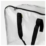 Clear storage bag with black handles and zipper, designed for durable, transparent storage.