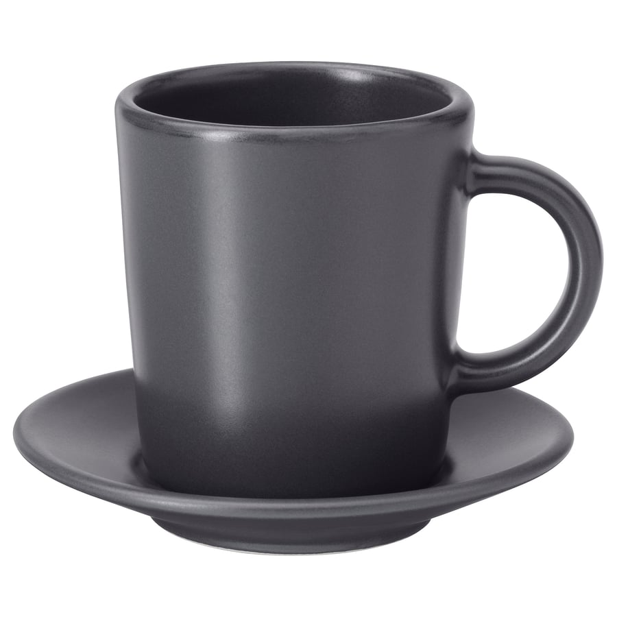 DINERA espresso cup and saucer, dark grey, 9 cl IKEA Ireland