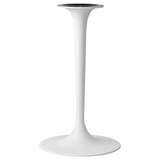 White modern lamp with tall sleek base and wide circular shade.