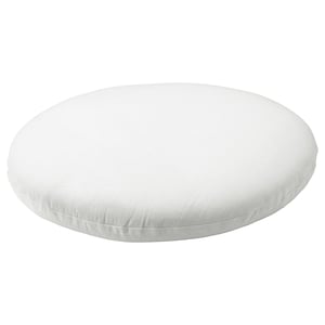 White circular chair cushion with soft, recycled polyester filling.