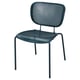 A dark blue DUVSKÄR stackable metal chair with ventilated seating.
