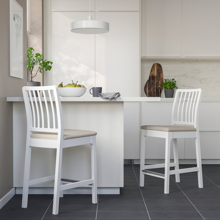 EKEDALEN bar stool with backrest, white/Hakebo beige, 62 cm IKEA Ireland