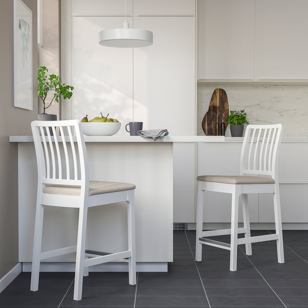 EKEDALEN bar stool with backrest, white/Hakebo beige, 62 cm IKEA Ireland