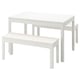 A white EKEDALEN dining set with a rectangular table and bench. Minimalist, durable design for kitchen or dining room.