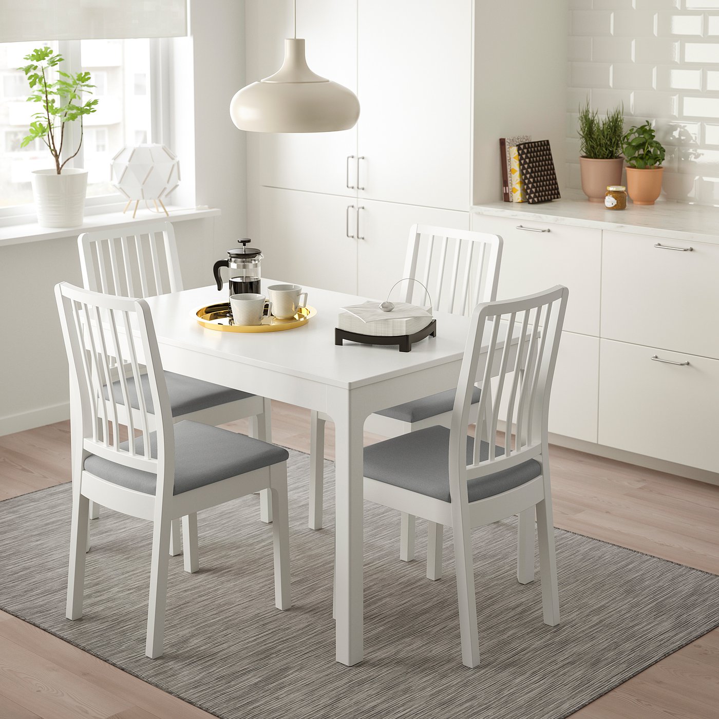 EKEDALEN EKEDALEN Table and chairs white/Ramna light grey