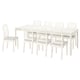 White EKEDALEN dining set with extendable table and six wooden chairs.