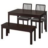 EKEDALEN: dark wood square dining set with extendable table, 2 chairs, and bench.