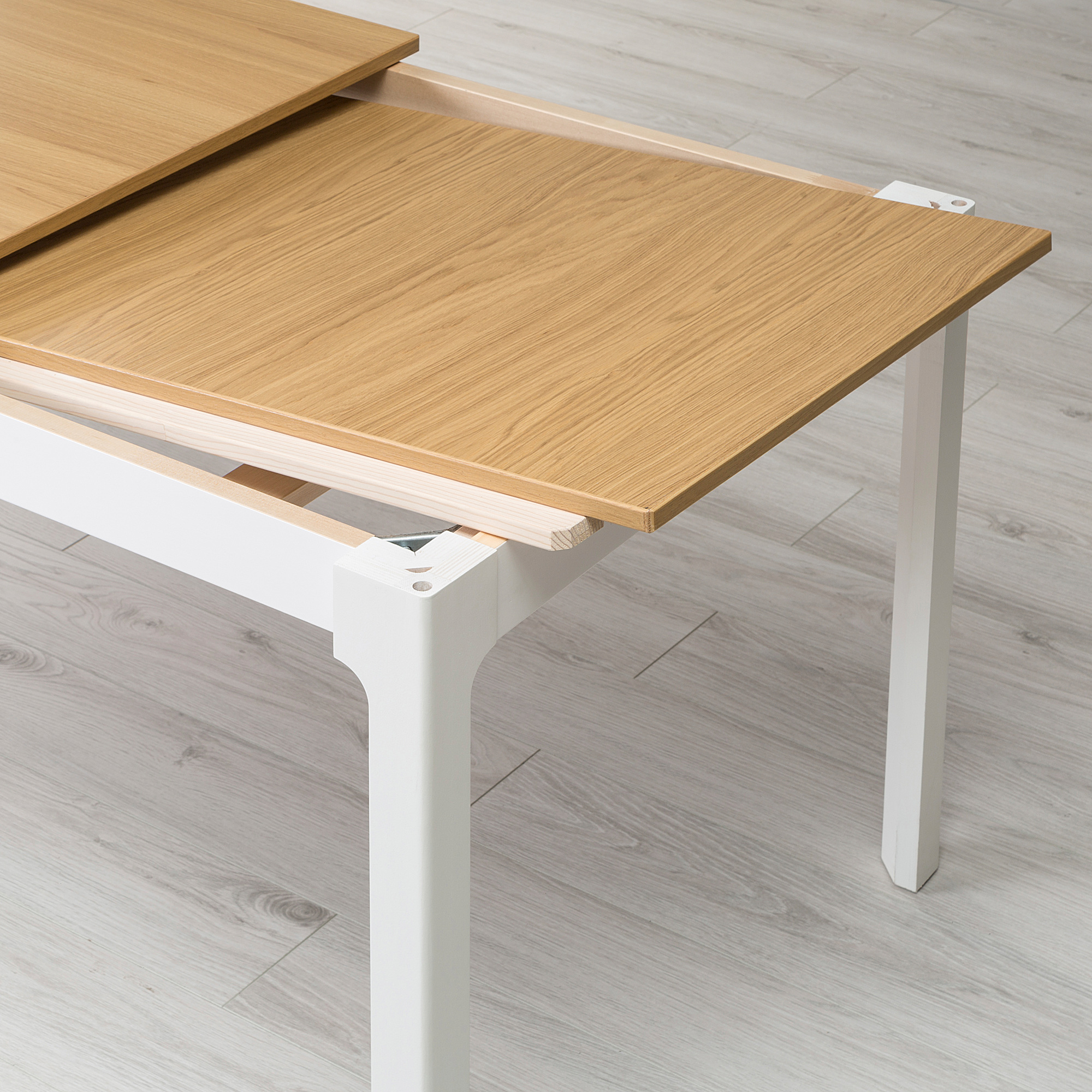 EKEDALEN Extendable table, oak veneer, white stained, Min. 120 cm