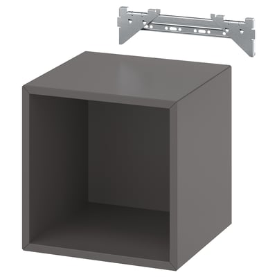 An ikea EKET gray cube storage unit with a wall mount.