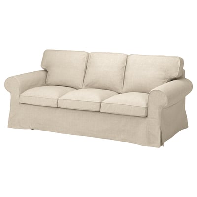 EKTORP sofa, beige, rolled arms, soft, neutral tone, cozy design.
