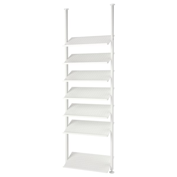 ELVARLI white open shelving unit; trendy, adjustable storage with six shelves, slim design.