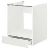 A white ENHET modular oven cabinet with a drawer. This efficient kitchen unit includes a top shelf for an oven and a bottom drawer for storage.