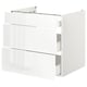 ENHET white kitchen cabinet with three drawers, glossy finish, rectangular shape, sleek design.