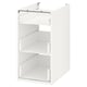 Option: White ENHET storage cabinet, three open shelves. Minimalist design, metallic brackets.