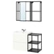Option: Modern ENHET bathroom setup. White cabinet, black shelves, chrome tap, and sliding mirror in metal frame.