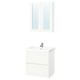 White ENHET bathroom vanity with mirror cabinet, featuring drawers and shelves.