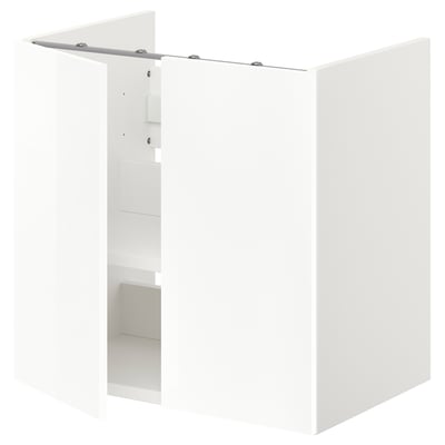 ENHET white bathroom cabinet, rectangular. Glossy finish, 3 shelves.