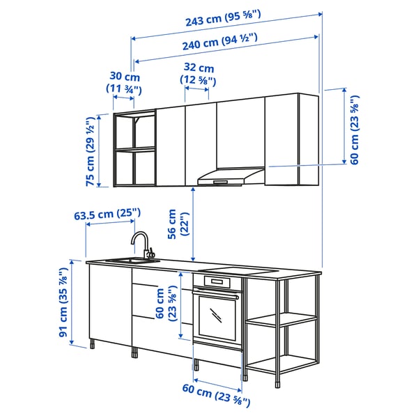 Illustration with measurements for the product: ENHET.