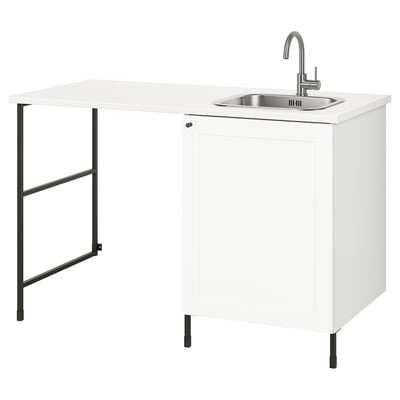 ENHET white combo: sink, counter, shelf. Modern, steel accents, practical design.