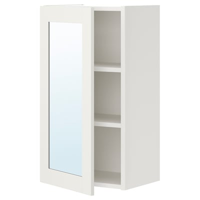 White ENHET wall cabinet, mirrored door, two shelves.