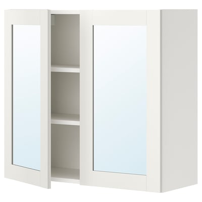 ENHET wall cabinet: white, mirrored doors, two shelves, modern design.