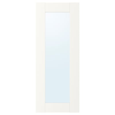 A white-framed mirror. It has a simple, rectangular shape with a sleek design.