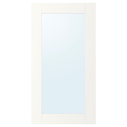 A white ENHET framed mirror, rectangular with a sleek design. Perfect for bathrooms, it brightens and enhances space.